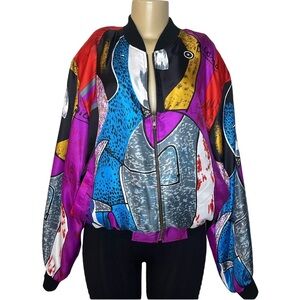 Vintage 80s Nicole By J Farah Imports Colorful  Picasso Signature Bomber Jacket